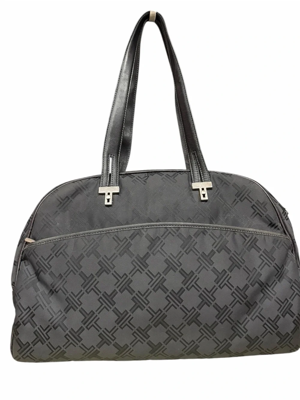 TUMI Signature Monogram Laptop Computer Work Tote Bag Black, Leather Trim